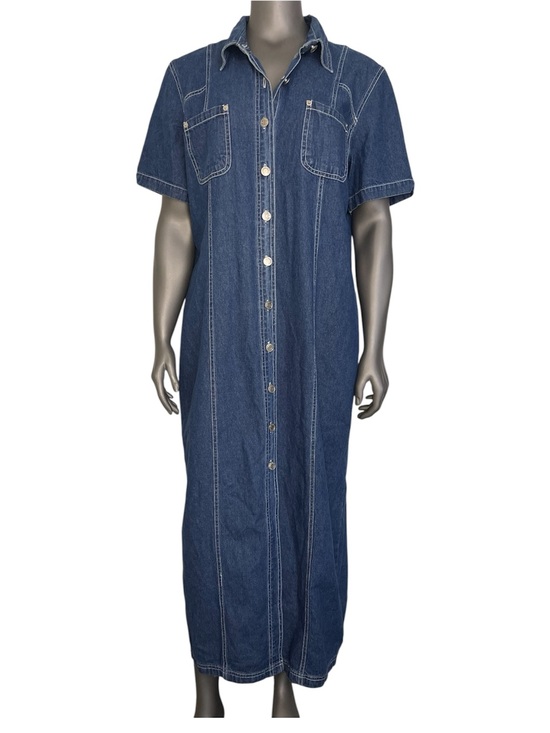 Ashley Stewart Dresses & Skirts - Ashley Stewart Dress 16W Dark Blue Denim Button-Front Maxi Shirt Short Slv